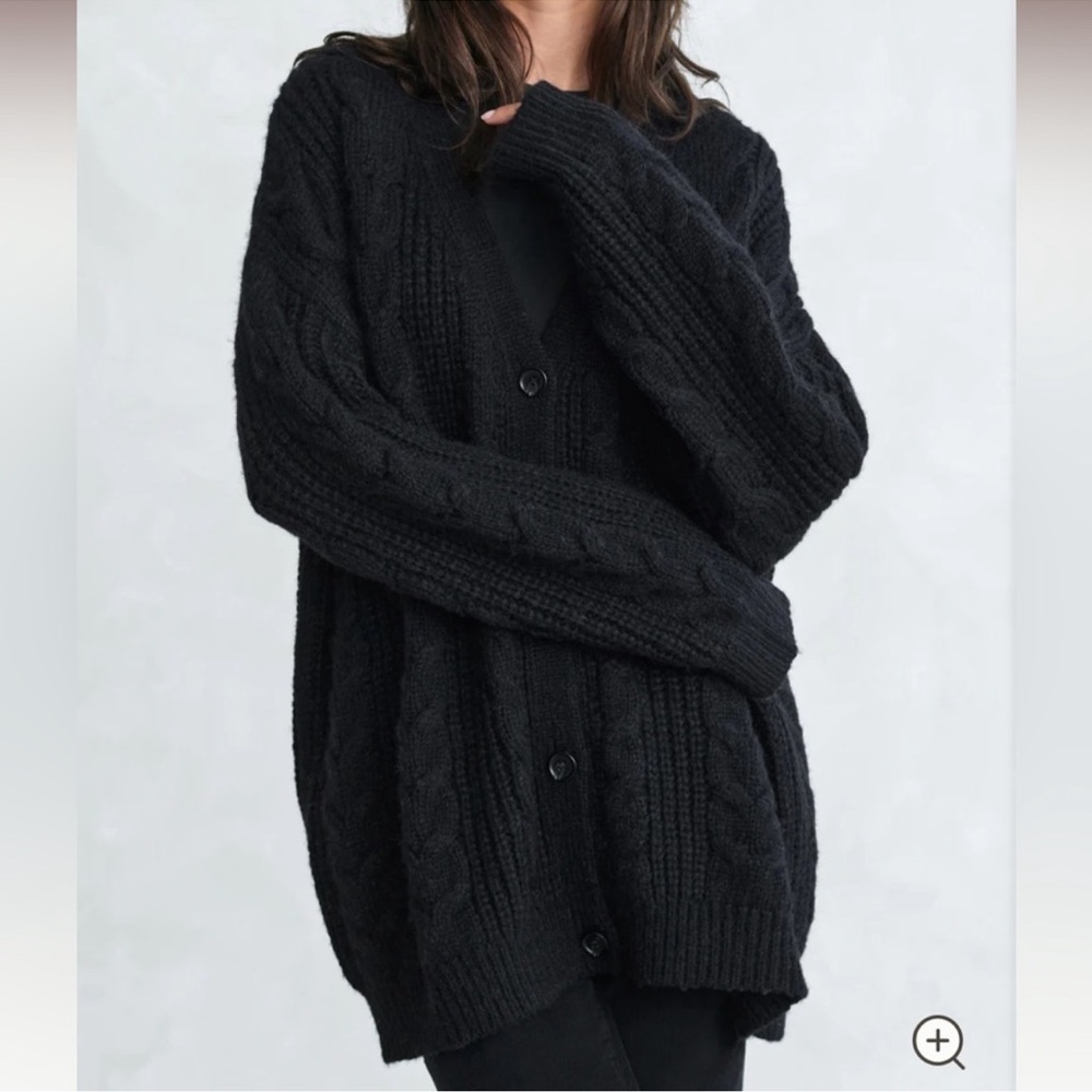 Jenni Kayne Cable Cocoon Cardigan Alpaca Merino Blend - Black- XS